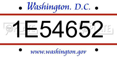 1E54652 District Of Columbia License Plate