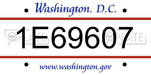 1E69607 District Of Columbia License Plate