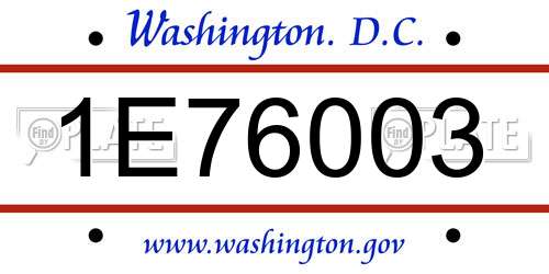 1E76003 District Of Columbia License Plate