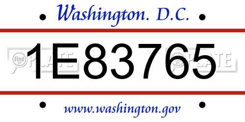 1E83765 District Of Columbia License Plate