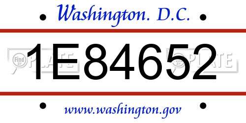 1E84652 District Of Columbia License Plate