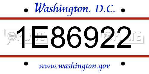 1E86922 District Of Columbia License Plate