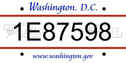 1E87598 District Of Columbia License Plate