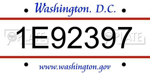 1E92397 District Of Columbia License Plate