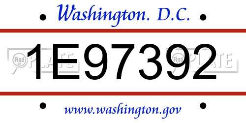 1E97392 District Of Columbia License Plate