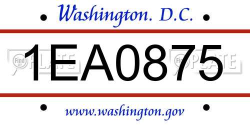 1EA0875 District Of Columbia License Plate