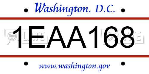 1EAA168 District Of Columbia License Plate