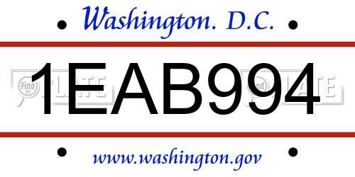 1EAB994 District Of Columbia License Plate