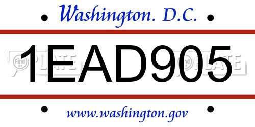 1EAD905 District Of Columbia License Plate