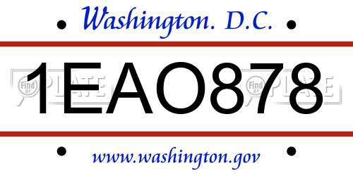 1EAO878 District Of Columbia License Plate