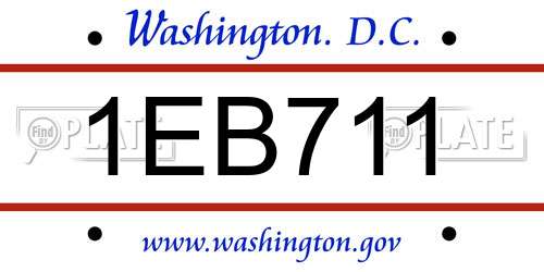1EB711 District Of Columbia License Plate