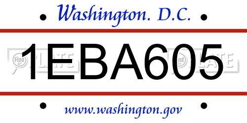 1EBA605 District Of Columbia License Plate