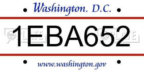 1EBA652 District Of Columbia License Plate