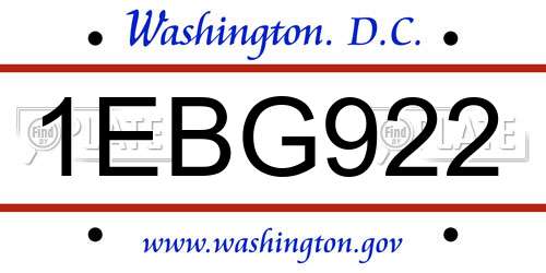 1EBG922 District Of Columbia License Plate