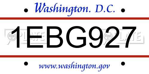 1EBG927 District Of Columbia License Plate
