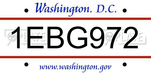 1EBG972 District Of Columbia License Plate