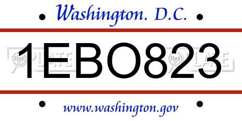 1EBO823 District Of Columbia License Plate