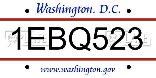 1EBQ523 District Of Columbia License Plate