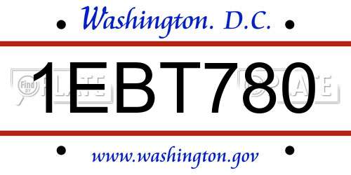1EBT780 District Of Columbia License Plate