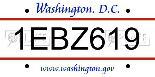 1EBZ619 District Of Columbia License Plate