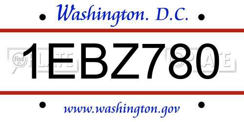 1EBZ780 District Of Columbia License Plate
