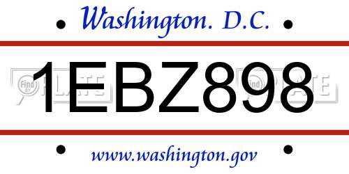 1EBZ898 District Of Columbia License Plate