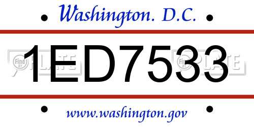 1ED7533 District Of Columbia License Plate