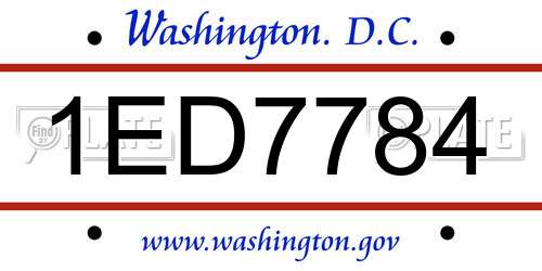 1ED7784 District Of Columbia License Plate