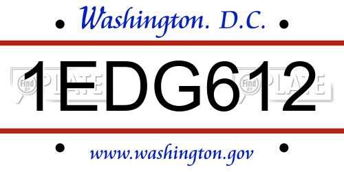 1EDG612 District Of Columbia License Plate