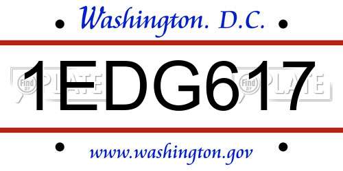 1EDG617 District Of Columbia License Plate