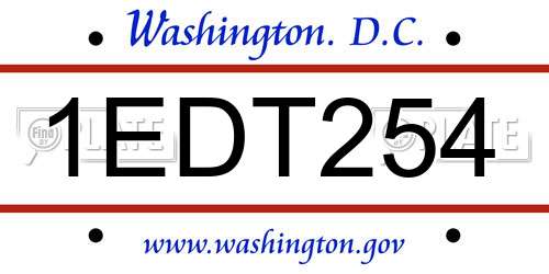 1EDT254 District Of Columbia License Plate