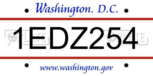 1EDZ254 District Of Columbia License Plate