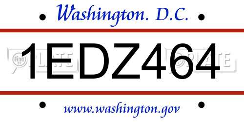 1EDZ464 District Of Columbia License Plate