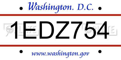 1EDZ754 District Of Columbia License Plate
