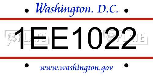 1EE1022 District Of Columbia License Plate