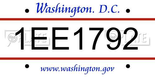 1EE1792 District Of Columbia License Plate