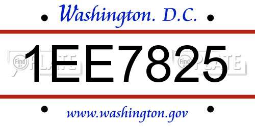 1EE7825 District Of Columbia License Plate