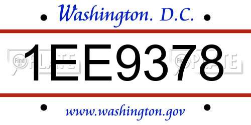 1EE9378 District Of Columbia License Plate