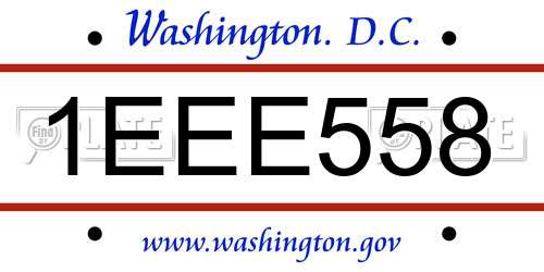1EEE558 District Of Columbia License Plate