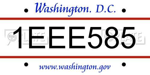 1EEE585 District Of Columbia License Plate