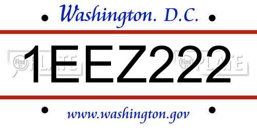 1EEZ222 District Of Columbia License Plate