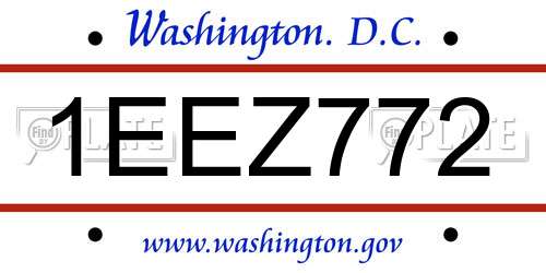 1EEZ772 District Of Columbia License Plate