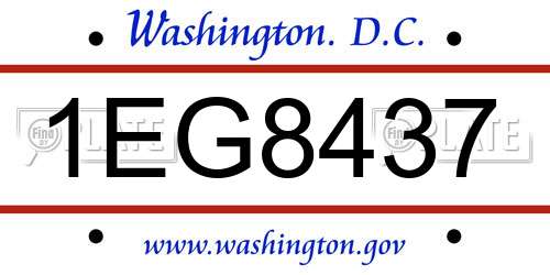1EG8437 District Of Columbia License Plate