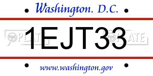 1EJT33 District Of Columbia License Plate