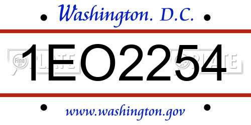 1EO2254 District Of Columbia License Plate
