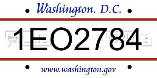 1EO2784 District Of Columbia License Plate