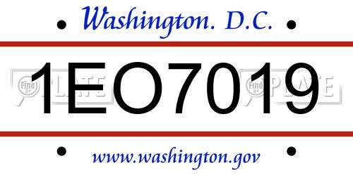 1EO7019 District Of Columbia License Plate