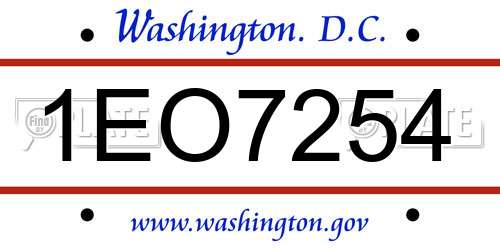 1EO7254 District Of Columbia License Plate