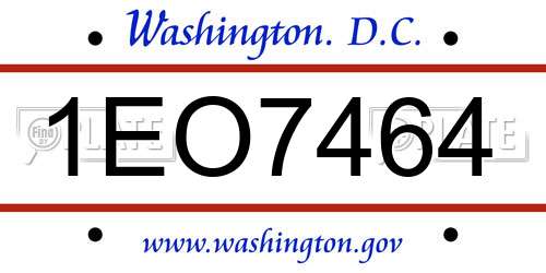 1EO7464 District Of Columbia License Plate