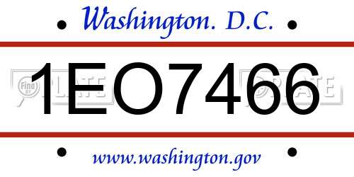 1EO7466 District Of Columbia License Plate